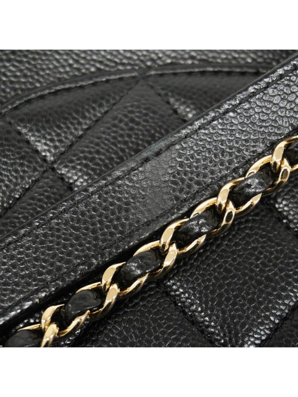 Chanel Shoulder Bag Quilted Caviar Leather Black Champagne Gold - Picture 10 of 10
